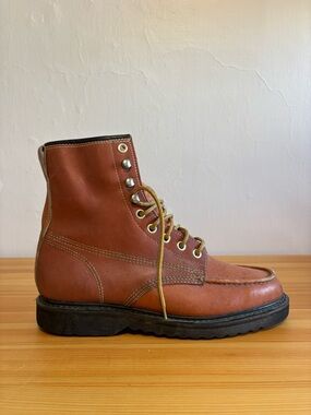 Vintage Men's Brown Leather Moc Toe Lace-Up Boot
